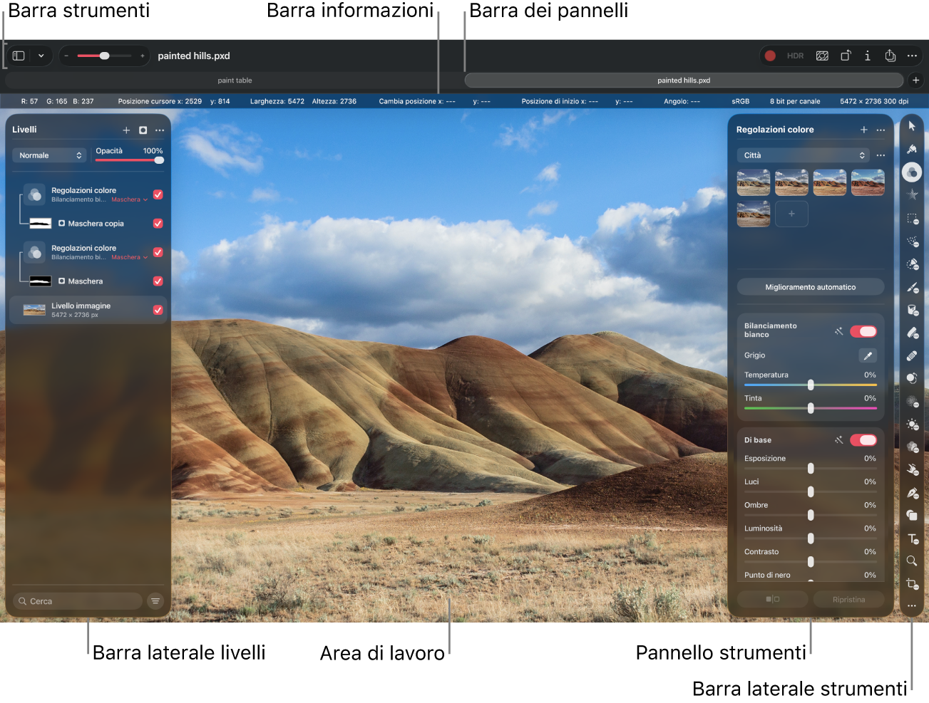 L’interfaccia di Pixelmator&nbsp;Pro