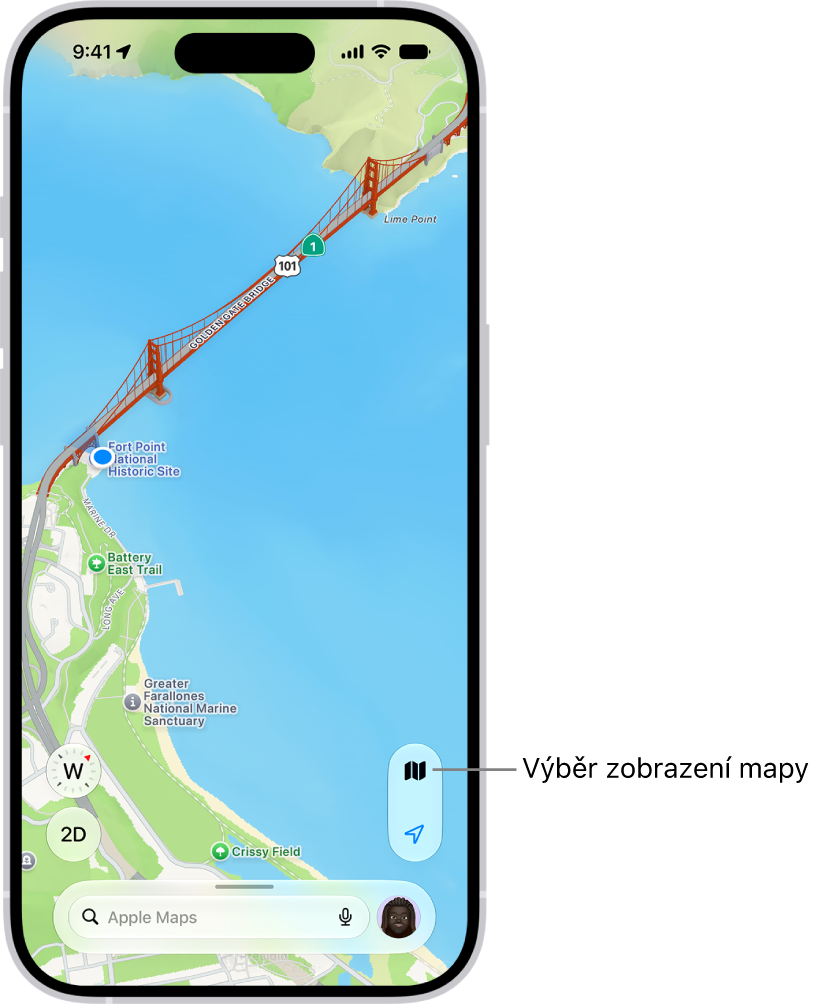 3D mapa zobrazující zájmové body.