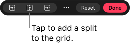A toolbar at the bottom of the canvas with options for adding splits to a warp grid.