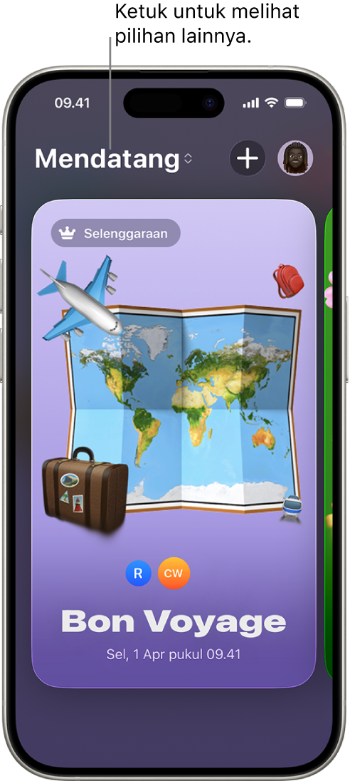 Layar di app Undangan yang menampilkan acara mendatang.