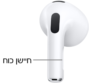 המיקום של חיישן&nbsp;הכוח ב‑AirPods&nbsp;3, לאורך מקלון האוזניה בשתי ה‑AirPods.