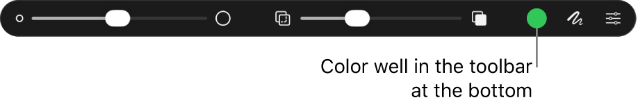 A color well in a toolbar at the bottom of the canvas, used to open the Colors dialog.