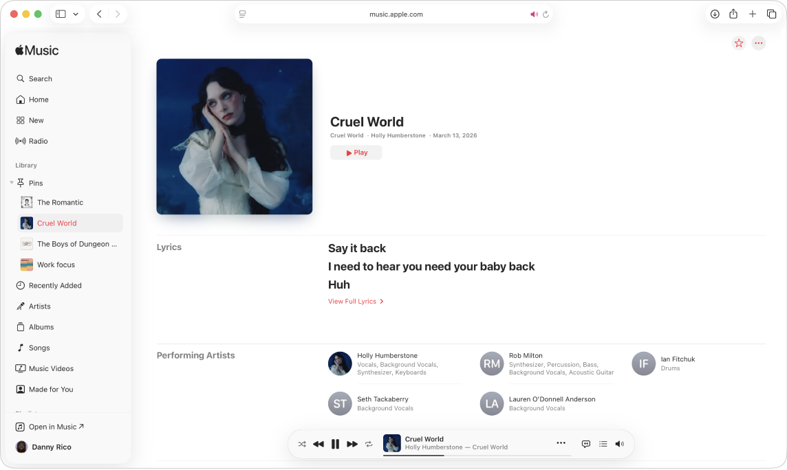 A song’s credits page in Apple Music.