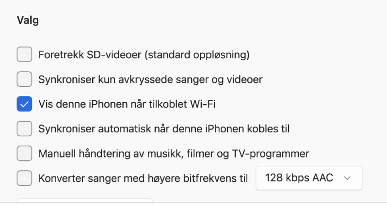 Synkroniseringsvalg for å administrere innhold.