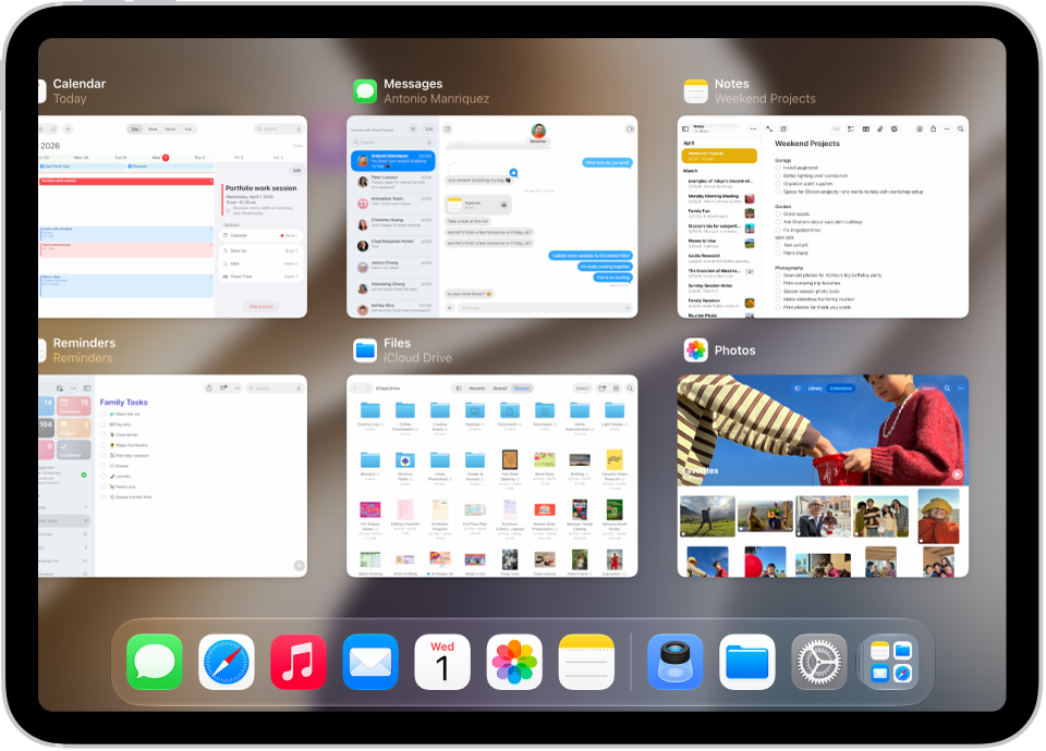 Exposé showing multiple recently used apps.