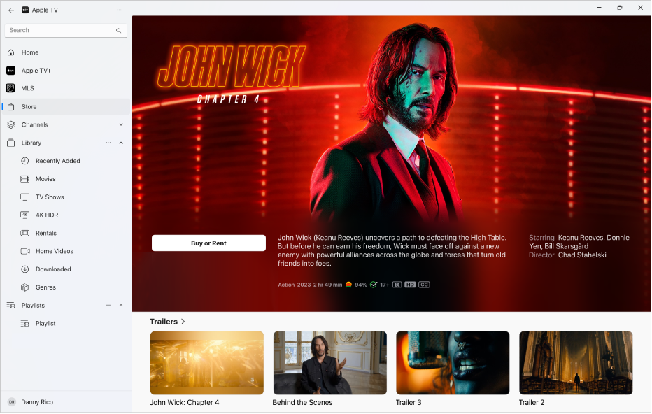 The Apple TV app showing more information about a movie in the store.