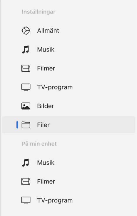 Sidofältet med Filer markerat.