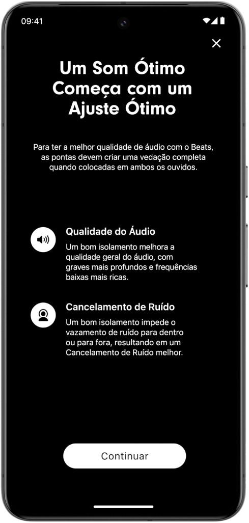 Tela de um dispositivo Android exibindo o Teste do Ajuste das Pontas.