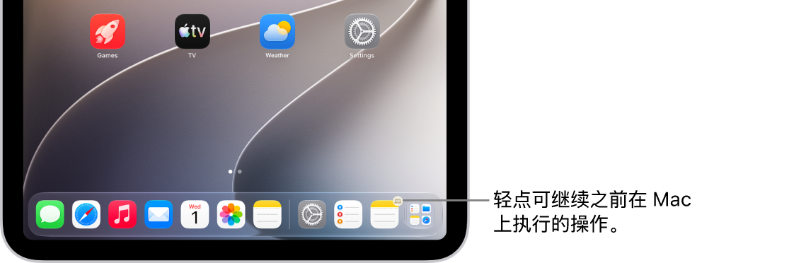 接力图标在 iPad 的程序坞中可见。