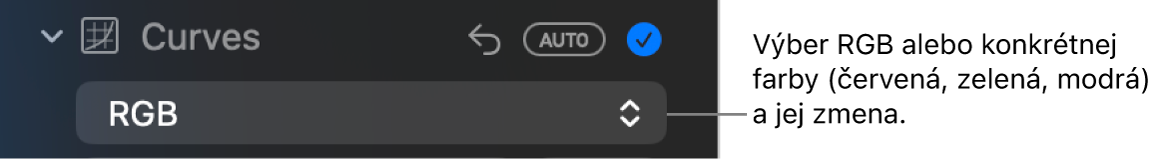 Ovládacie prvky Krivky na paneli Úpravy zobrazujúce možnosť RGB vybranú vo vyskakovacom menu.
