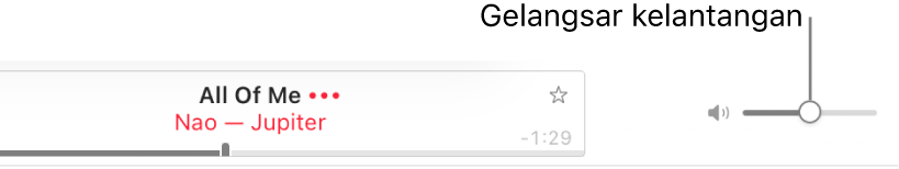 Gelangsar kelantangan di bahagian kanan atas Apple Music.