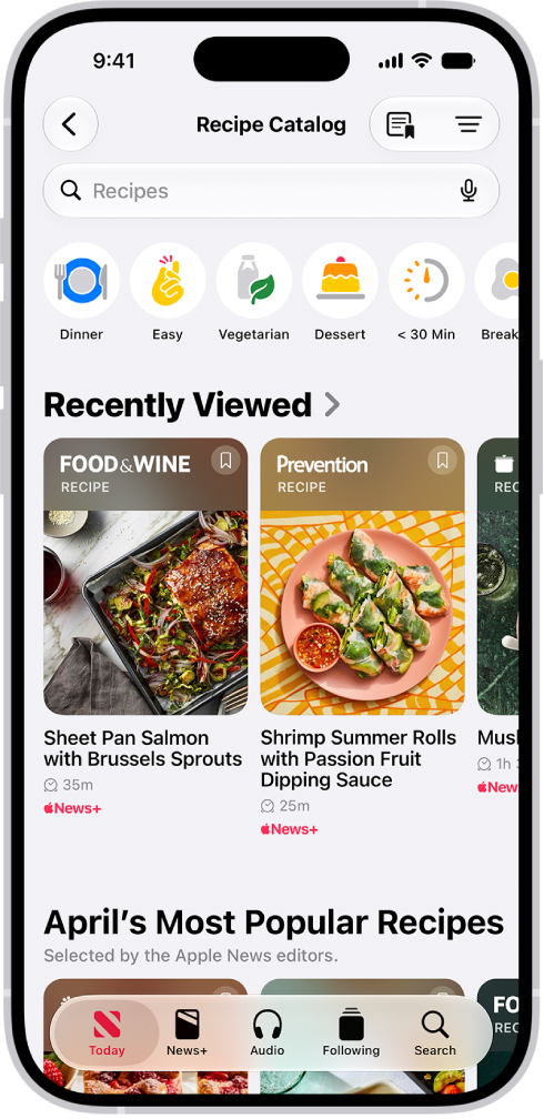 O Catálogo de Receitas no Apple&nbsp;News+.