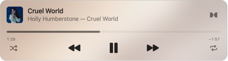The smaller Music MiniPlayer, showing only the controls (and not the album artwork).