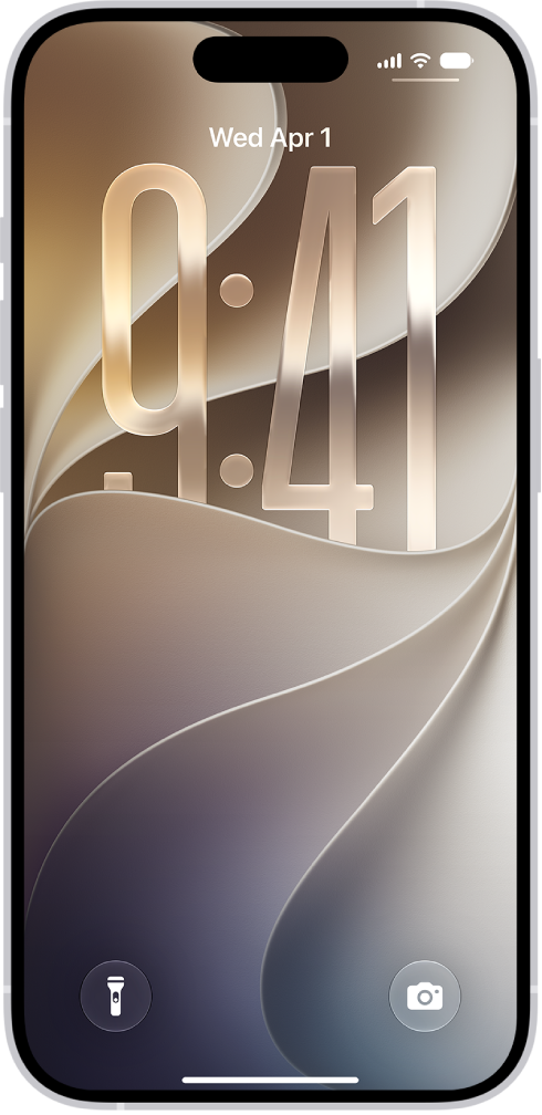 The iPhone Lock Screen showing the time and date near the top and icons for the Flashlight and Camera near the bottom.