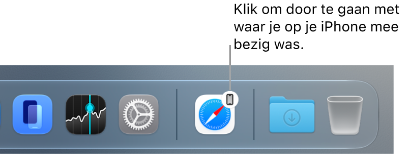 Het Handoff-symbool in het Dock op een Mac.