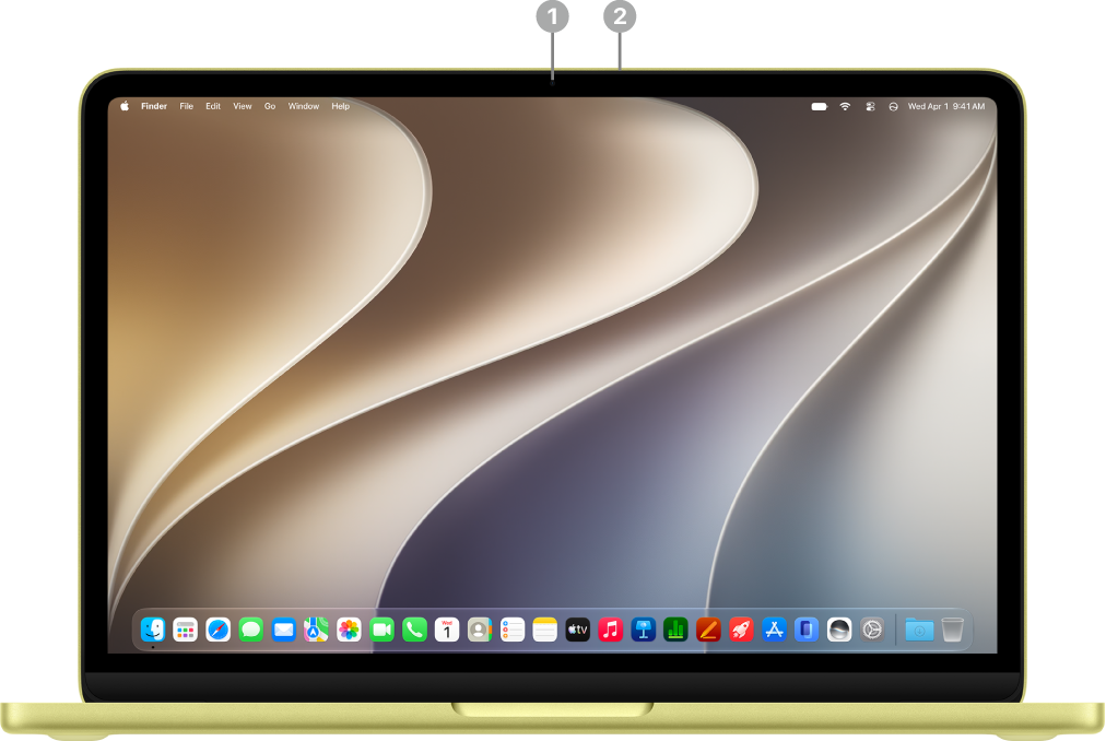 A MacBook Neo showing a 1080p FaceTime HD camera and microphone.