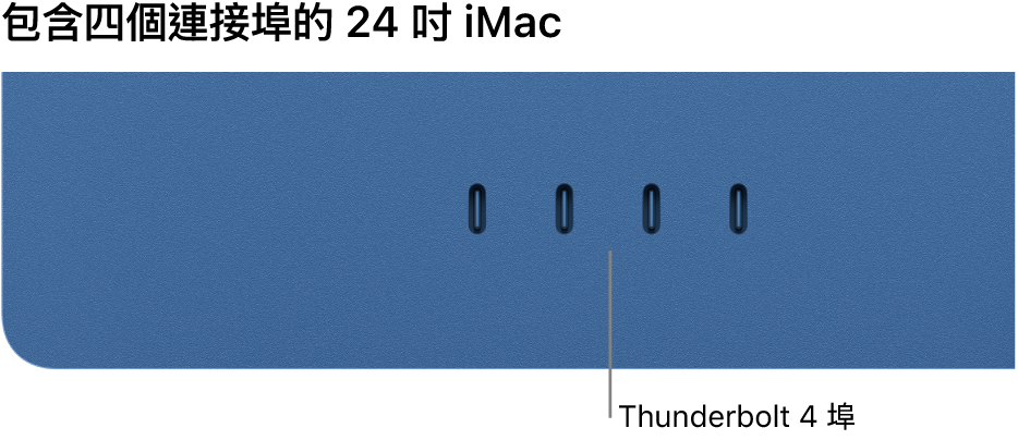 顯示四個 Thunderbolt 4 埠的 iMac。