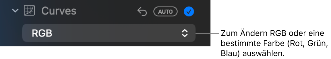 Die Steuerungen „Kurven“ im Bereich „Anpassen“ mit der im Einblendmenü ausgewählten Option „RGB“.