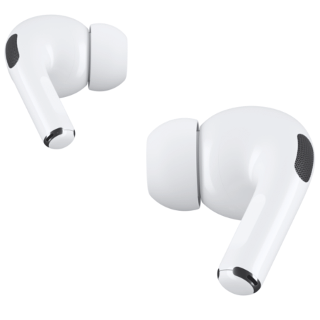 AirPods&nbsp;Pro are shown. The stem of one of the AirPods is being pressed.