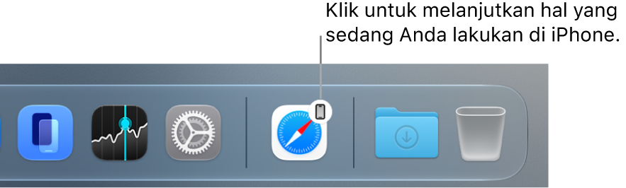 Ikon Handoff yang terlihat di Dock di Mac.