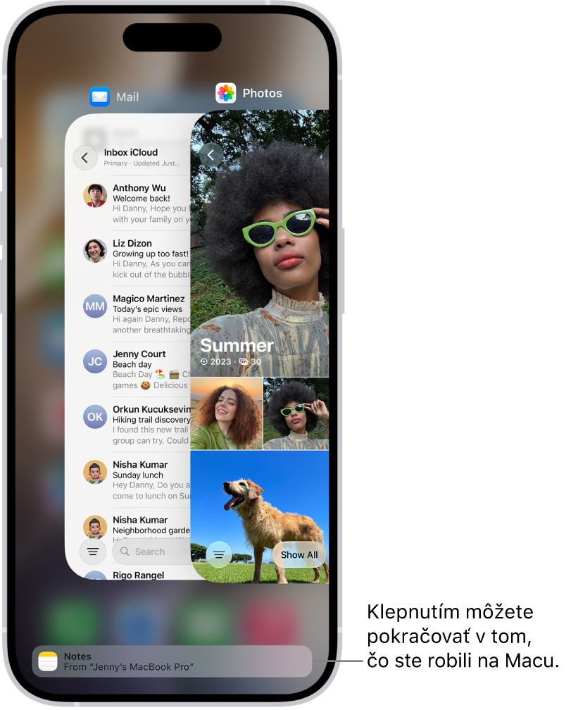 Prepínač apiek na iPhone zobrazuje hlásenie o&nbsp;odovzdaní úlohy v&nbsp;spodnej časti obrazovky.
