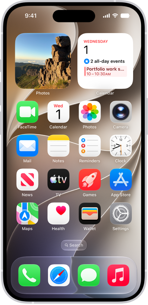 A screenshot showing an example of the default Home Screen.