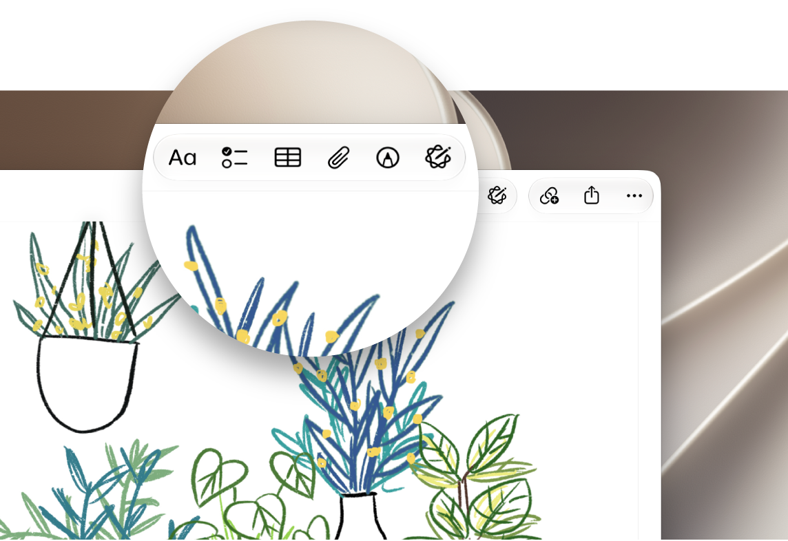 A cropped Notes app window on Mac showing the Notes toolbar. It has the Format Text, Make a Checklist, Add a Table, Add Media, Markup, and Writing Tools buttons.