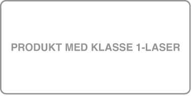 En etikett der det står «Produkt med klasse 1-laser».