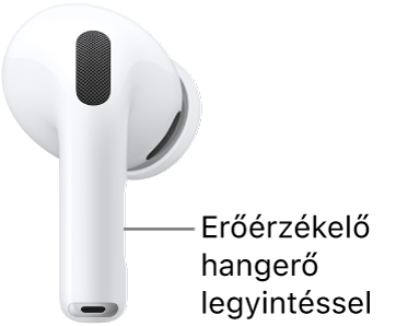 A nyomásérzékelő hangerő legyintéssel funkcióval elhelyezkedése az AirPods Pro 3-on, mindkét AirPods szárán.