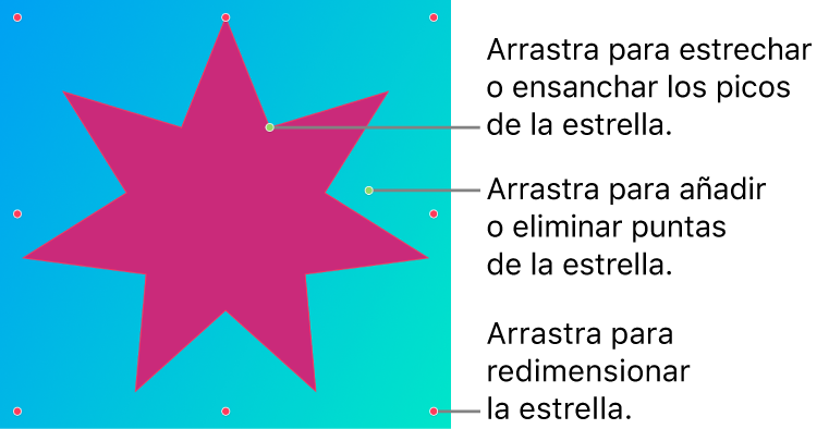 Gráfico vectorial con forma de estrella y tiradores en pantalla para modificarlo.