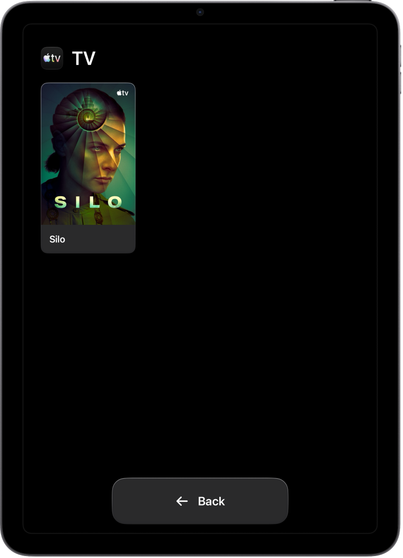 An iPad in Assistive Access showing an Apple TV show with the Back button at the bottom.