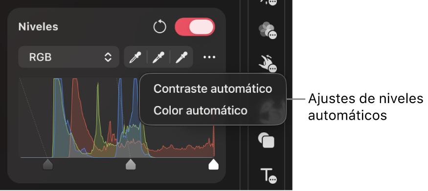 El panel Niveles con ajustes automáticos aplicados