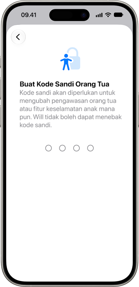 Layar pengaturan pengawasan orang tua yang menunjukkan pilihan untuk membuat kode sandi Durasi Layar.