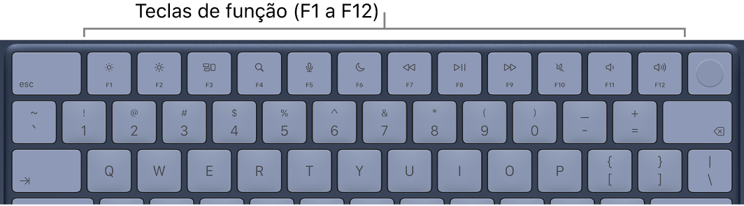 Teclado do MacBook&nbsp;Neo mostrando a fileira de teclas de função na parte superior.