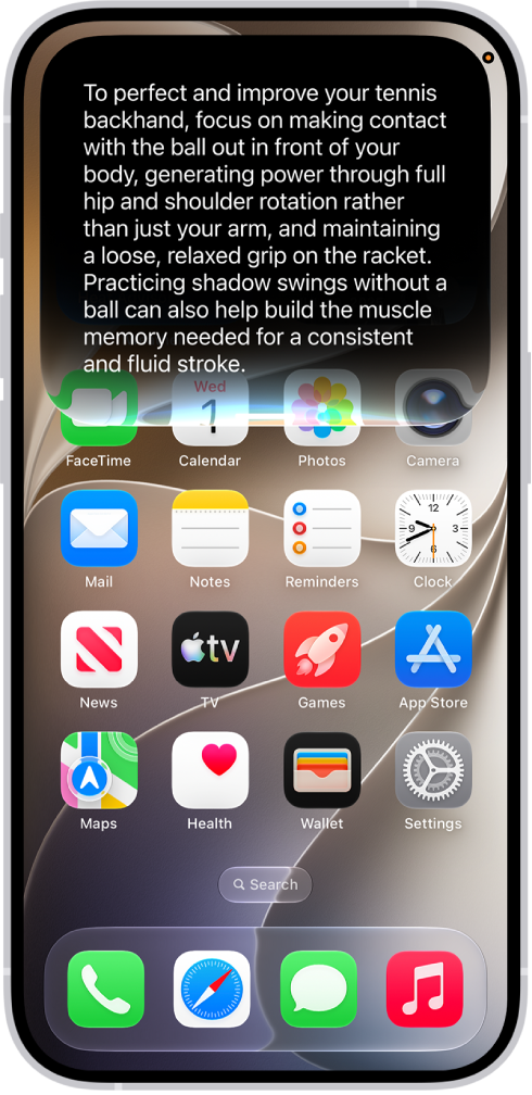 An iPhone showing Siri answering a request about how to improve a tennis backhand.