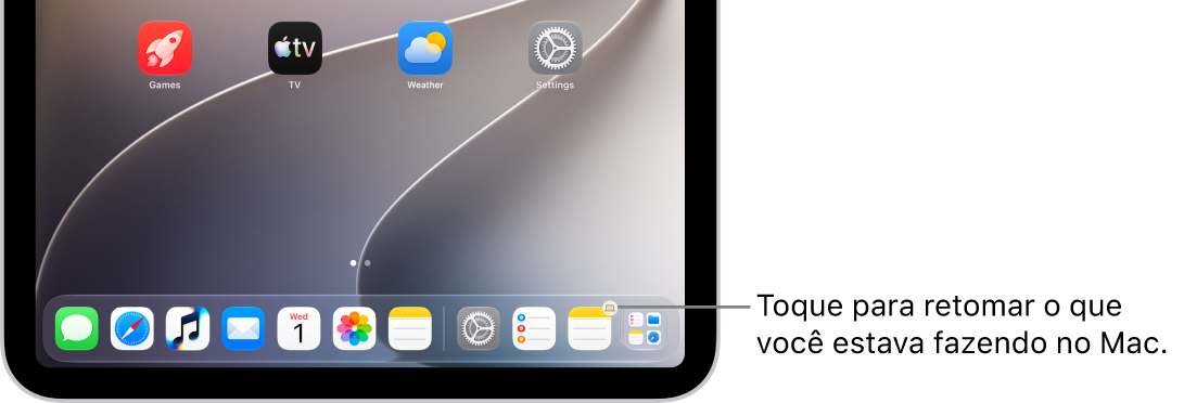 Ícone do Handoff visível no Dock em um iPad.
