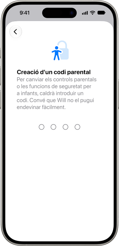 A la pantalla de configuració dels controls parentals es mostra l’opció de crear un codi del temps d’ús.