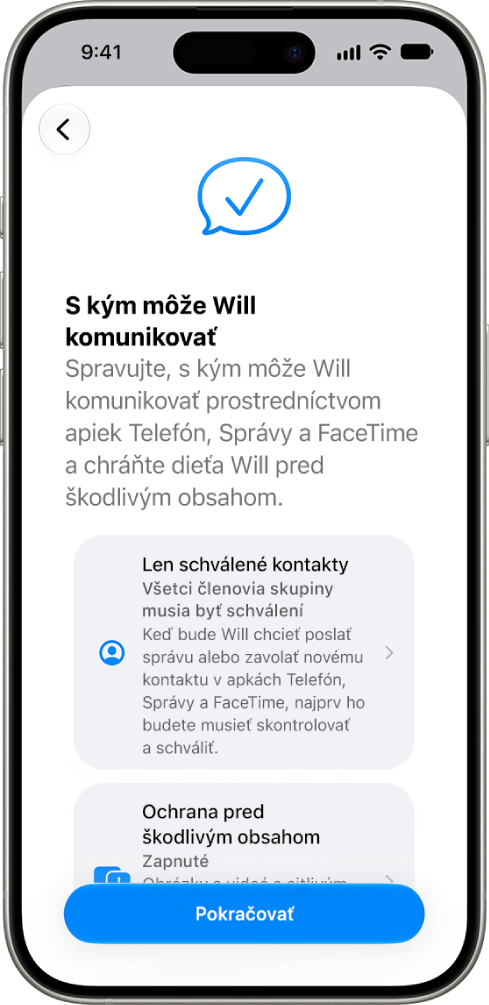 Obrazovka nastavenia rodičovskej ochrany s&nbsp;možnosťami, s&nbsp;kým môže dieťa komunikovať.