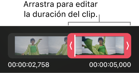 Controles de acortamiento de un vídeo en la línea de tiempo.