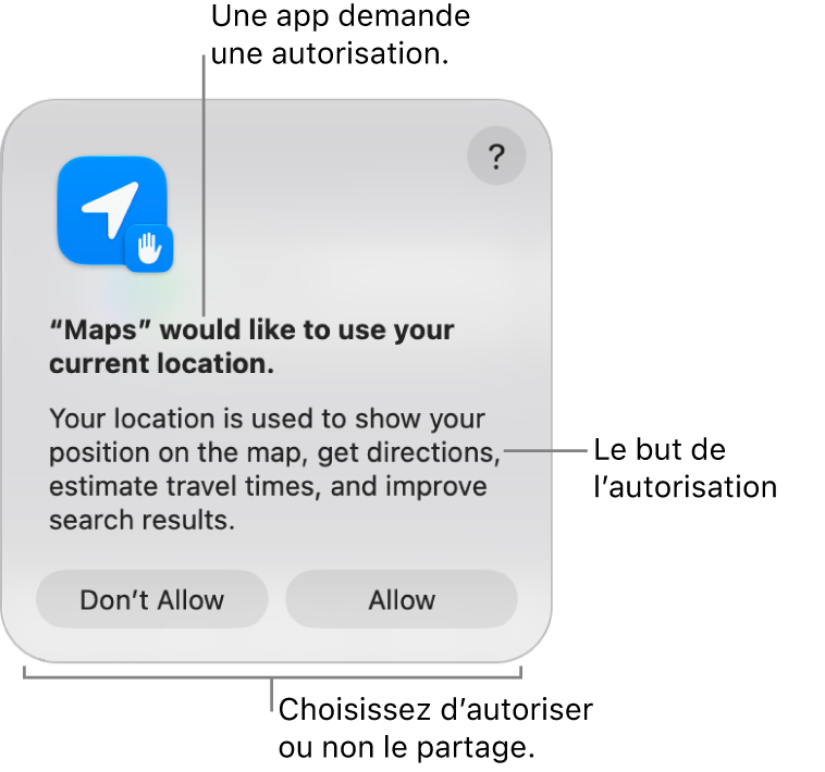 L’app Plans demandant l’autorisation d’utiliser votre position actuelle.
