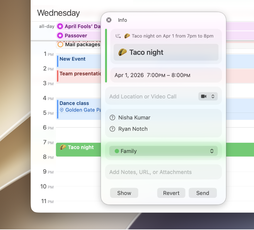 The info window for an event, showing the invitees.