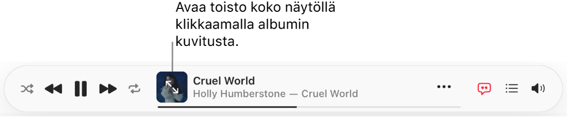 Apple&nbsp;Musicin alaosa, jossa näkyy toistettava kappale.
