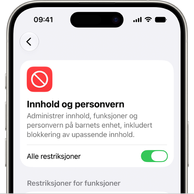 Skjermen Innhold og personvern.