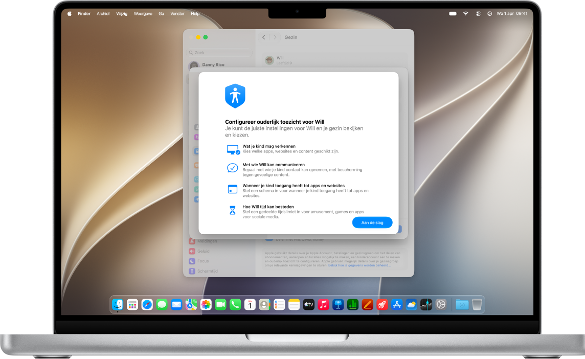 Een MacBook met de optie om ouderlijk toezicht voor een kind in te stellen.