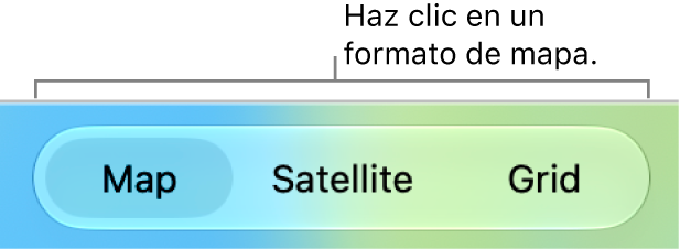 Botones de Mapa, Satélite y Cuadrícula.