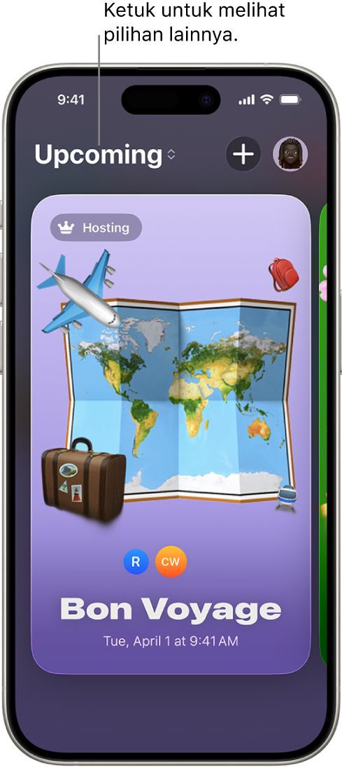 Layar di app Undangan yang menampilkan acara mendatang.