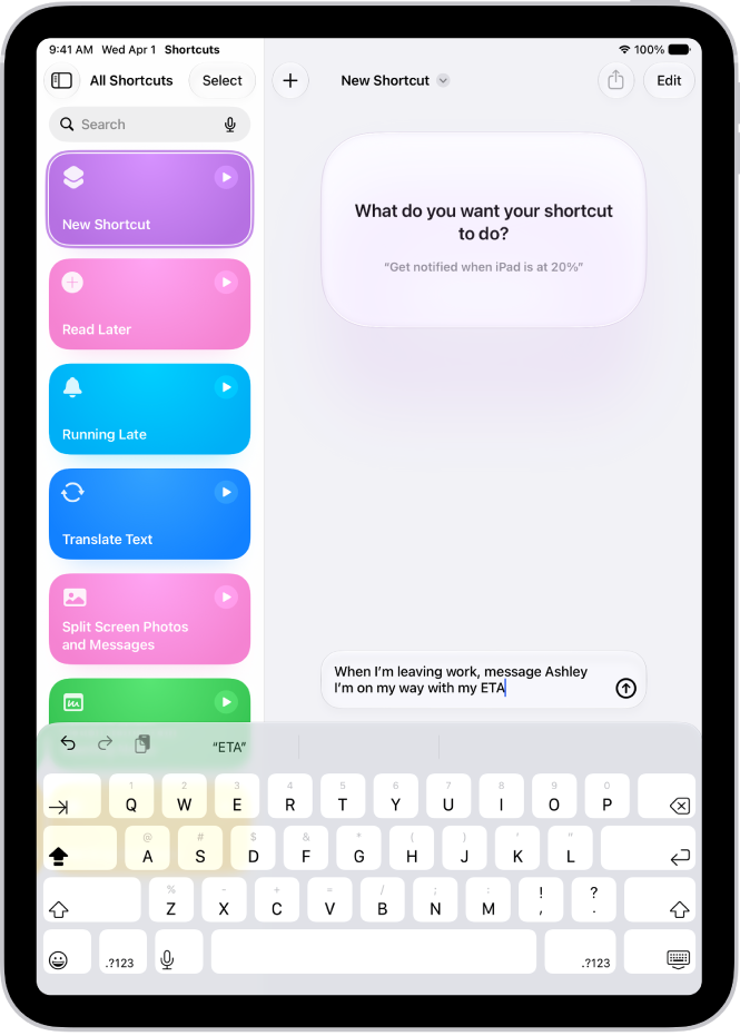 A shortcut created with a description.