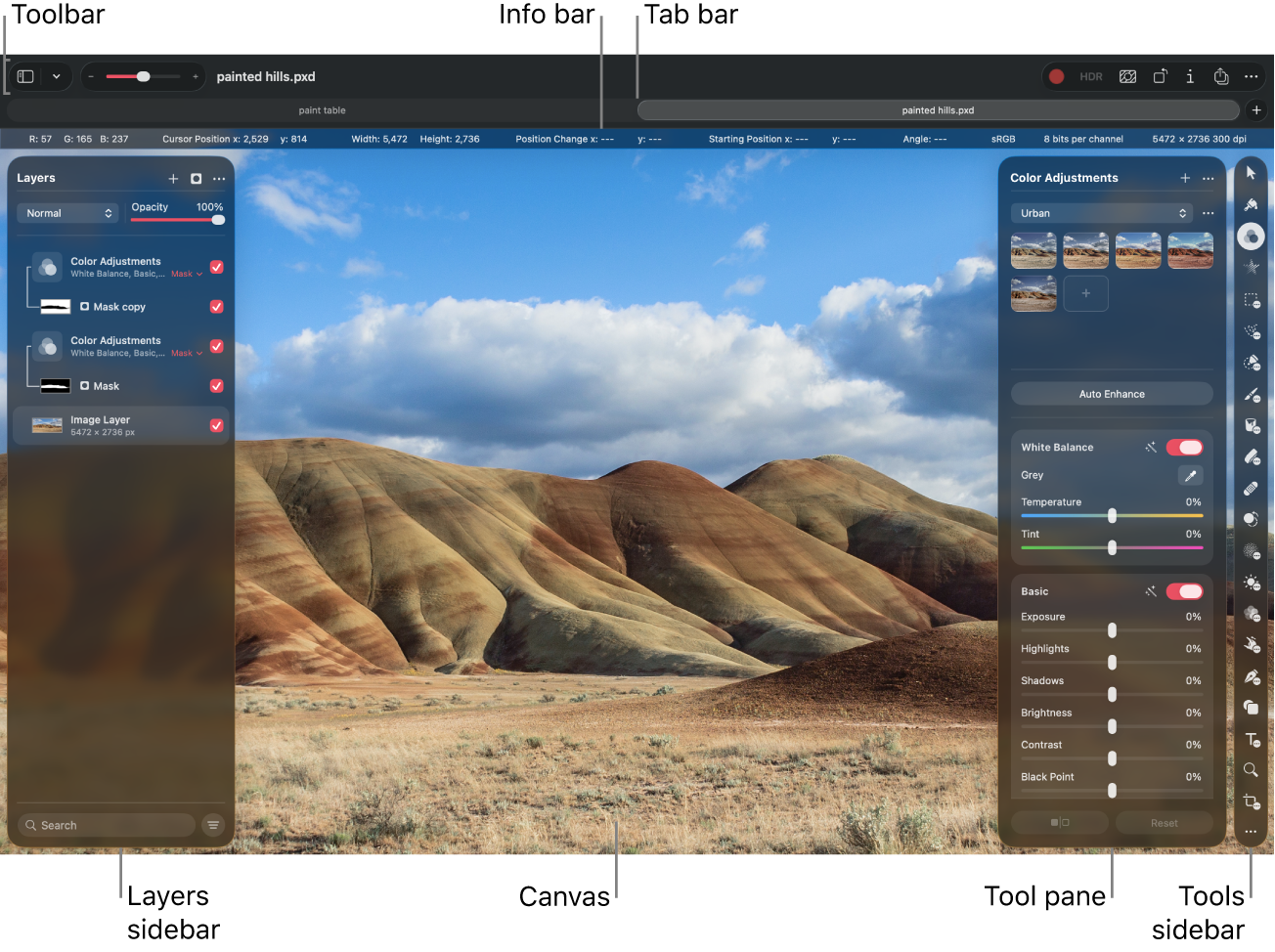 A full-screen view of the Pixelmator Pro app window.