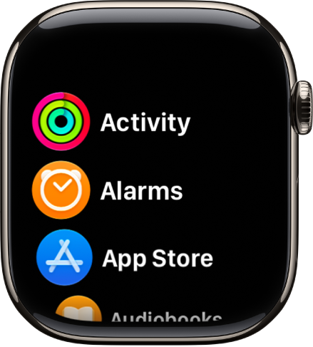 The Home Screen in list view, with apps in alphabetical order.
