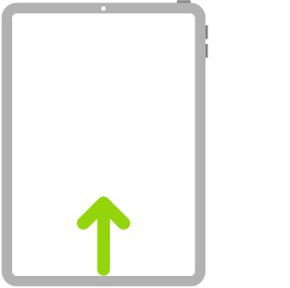 Ilustracja przestawiająca iPada; strzałka oznacza gest przesuwania palcem w&nbsp;górę od dołu ekranu.